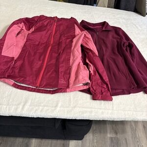 L.L. Bean Trail Model Rain Jacket & Lands' End Full Zip Fleece Lot Women's XL 18